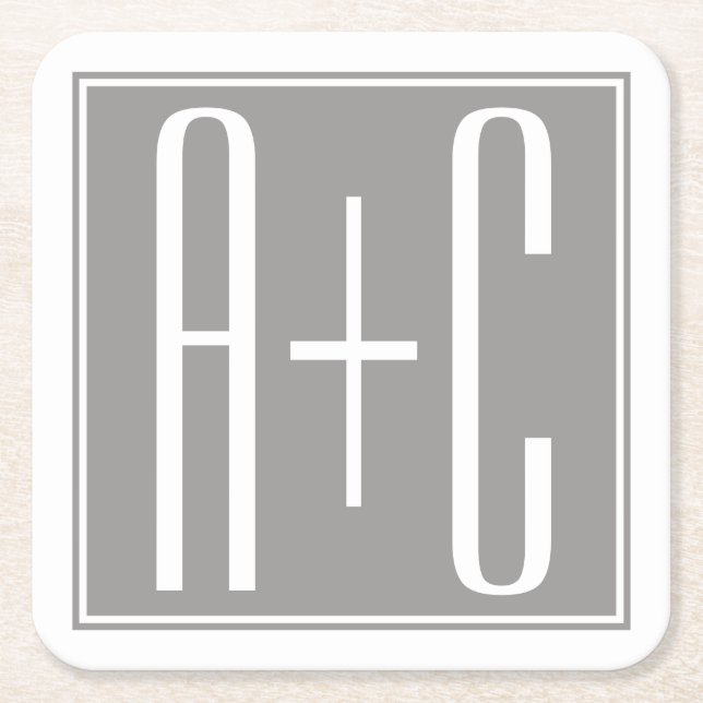 Redigerbart Par Initialer | Vitt och Grått Underlägg Papper Kvadrat (Framsidan)