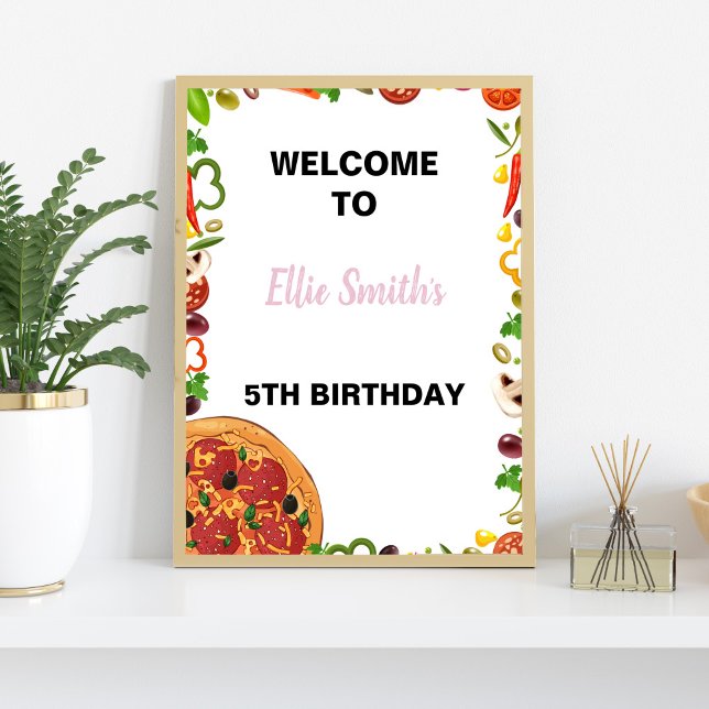 Redigerbart Party-ingång Poster (Pizza Birthday Welcome Signs)
