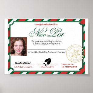 Redigerbart Photo Santas Nice-listcertifikat Poster