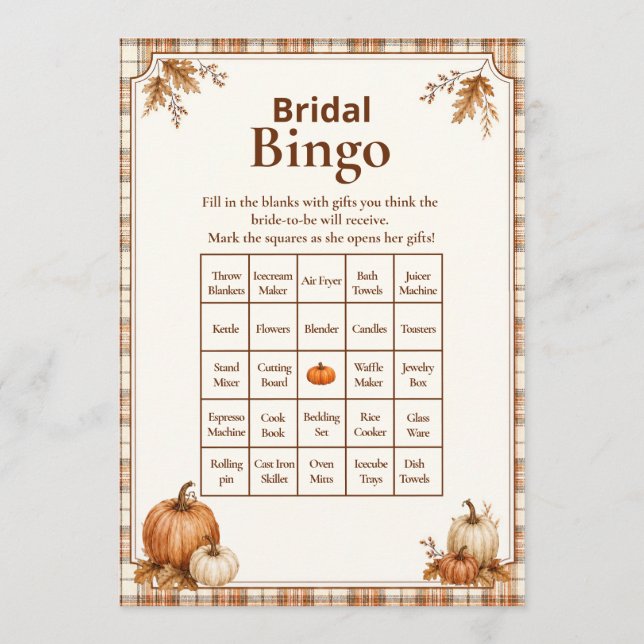Redigerbart Pumpa-rutigt Bröllopsdusch Bingo-spel  (Framsida)
