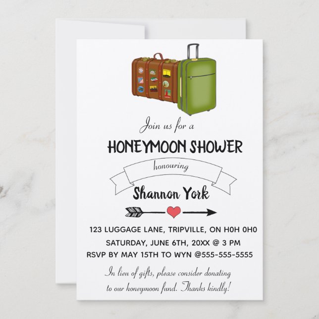 Redigerbart resgods - honeymoon Shower Inbjudningar (Framsida)