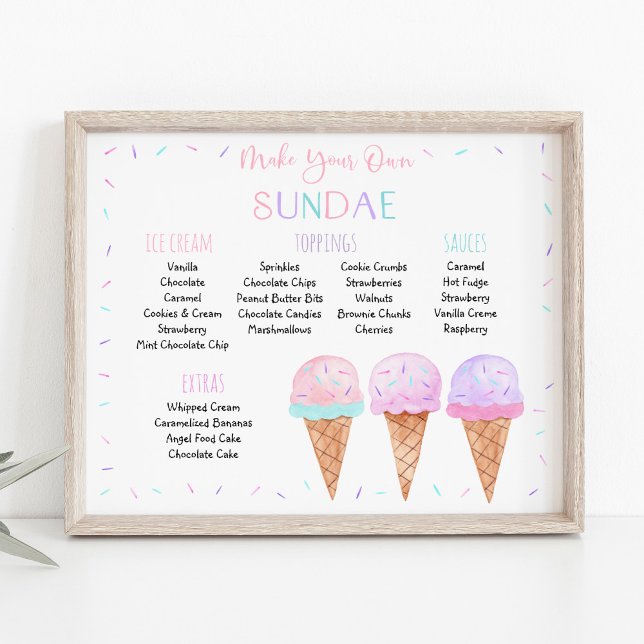 Redigerbart Rosa Ice Cream Sundae Birthday-tecken Poster (Skapare uppladdad)