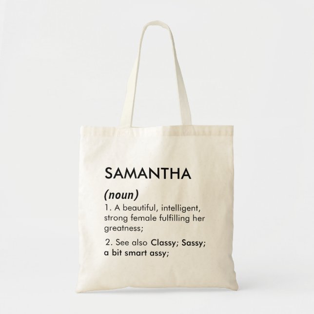 Redigerbart Samantha namn definition, anpassat nam Tygkasse (Framsidan)