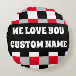 Redigerbart schackbräde mönster rund kudde