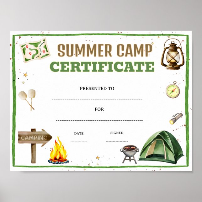 Redigerbart sommarläger-certifikat poster (Framsidan)