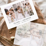 Redigerbart Spara datum 4 fotovit som sades Vykort<br><div class="desc">Modern och Elegant Photo Save the Date Bröllop Card. Datuminbjudan innehåller vit typografi och chic och enkel design på en vit bakgrund som du kan lägga till ditt anpassade förlovning-fotografi bild till.</div>
