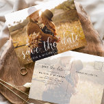 Redigerbart Spara datum - tomt handskrivet foto Vykort<br><div class="desc">Handskrivna Bröllop spara datum-kort som har ett foto på framsidan och baksidan. Korten Save the Date Fall,  Autumn,  Winter,  Vår eller Summer innehåller en modern handskriven typografi med kursiva skript som är elegant,  enkel och modern till använda efter att du har minimalistisk enkel bröllopsdag firande.</div>