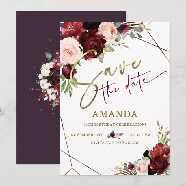 Redigerbart Spara datumet 50:e födelsedagen Inbjudningar (Fram/baksida)