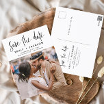 Redigerbart Spara det handskrivna fotot för datum Vykort<br><div class="desc">Redigerbart Modern och Elegant Handskrivet skript Foto sparar Bröllop-datumkortet. Datuminbjudan innehåller en typografi för chic och snyggt med en enkel och minimalistisk utformning på en vit bakgrund som du kan lägga till ditt anpassade förlovning-fotografi bild till.</div>