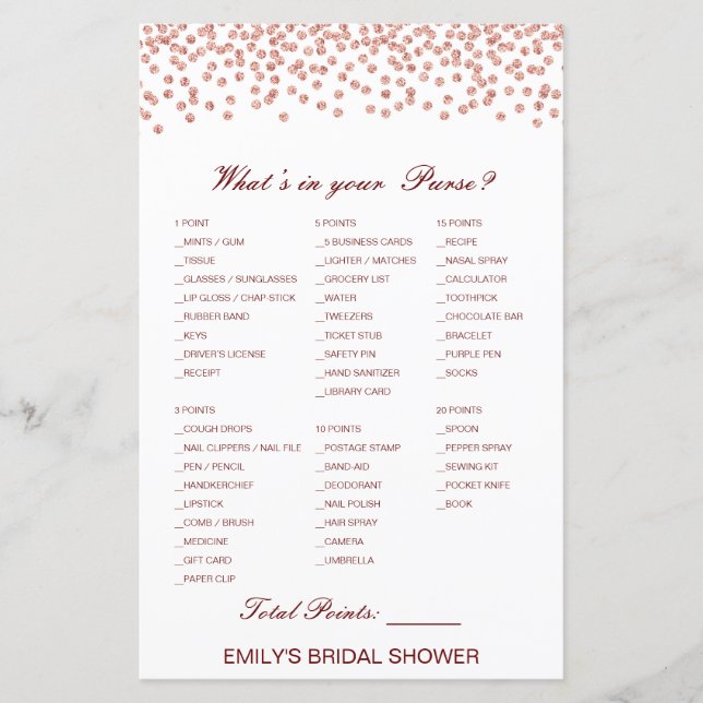 Redigerbart spel för vad som finns på din Purse Mö (Framsida)