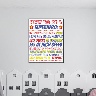 Redigerbart superhjälteutskrift för barnrum poster