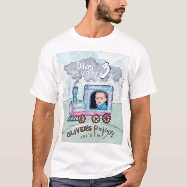 Redigerbart Tåg-födelsedagstema T Shirt (Framsida)