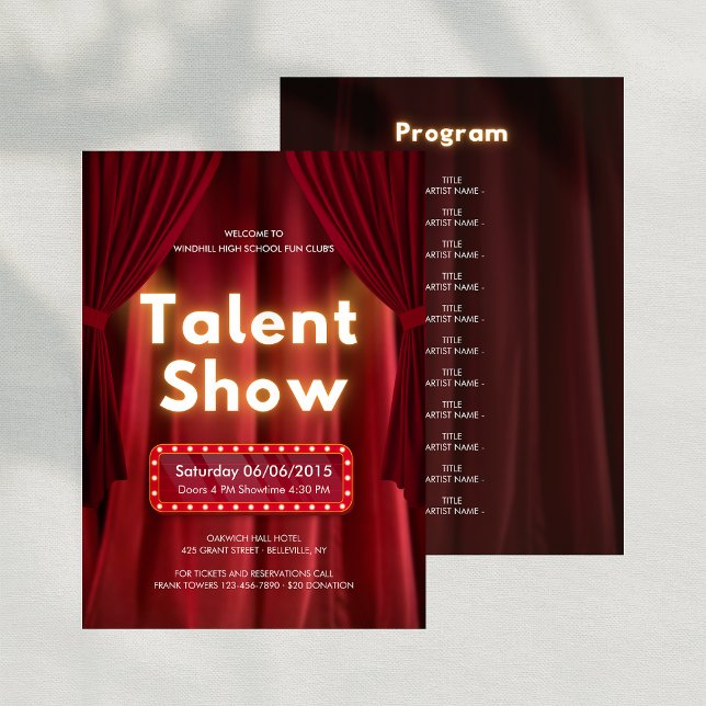 Redigerbart Talangshow Utförande Konstprogram Tack Kort (Editable Talent Show Performing Arts Program)