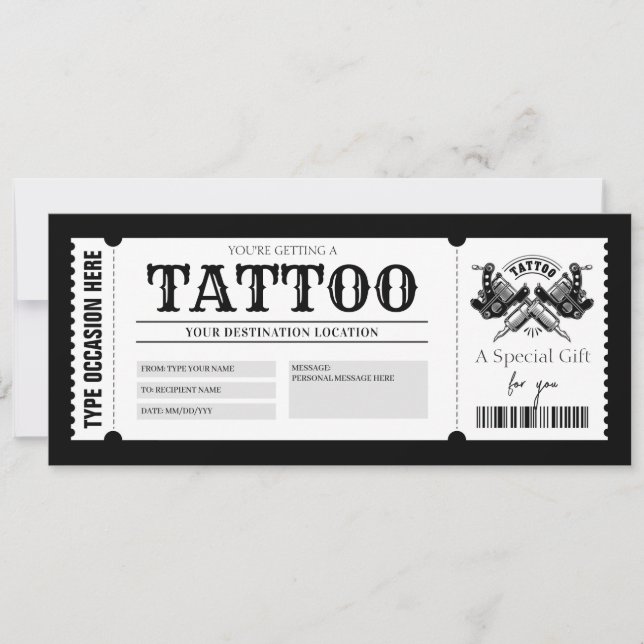 REDIGERBART Tattoo Get Inked Presentkort Voucher Inbjudningar (Framsida)