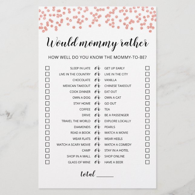 Redigerbart Would Mommy Rather Baby Shower-spel (Framsida)