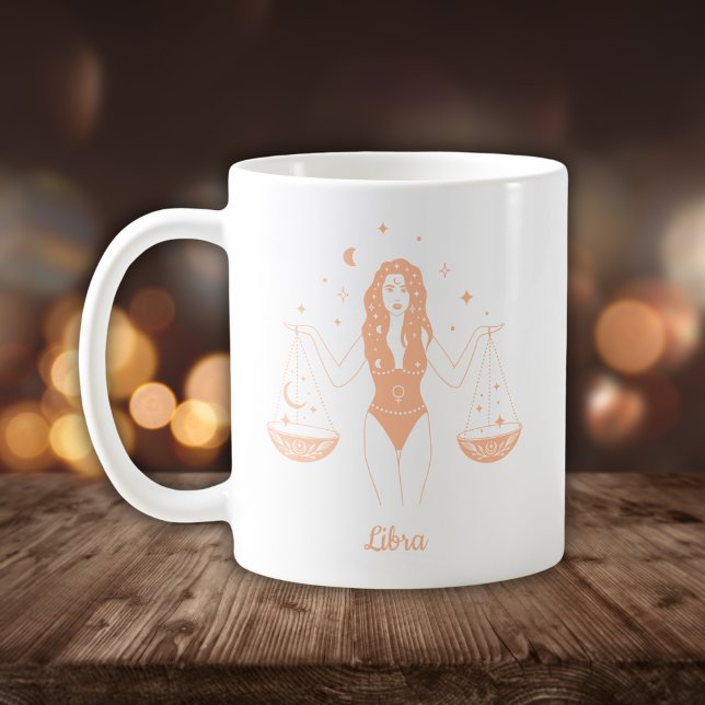 Redigerbart zodiaktecken för Färg Peach Libra Zodi Kaffemugg (Skapare uppladdad)