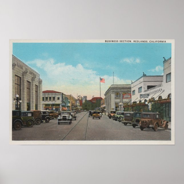 Redlands, CA - Business District Town Centre Vie Poster (Framsidan)
