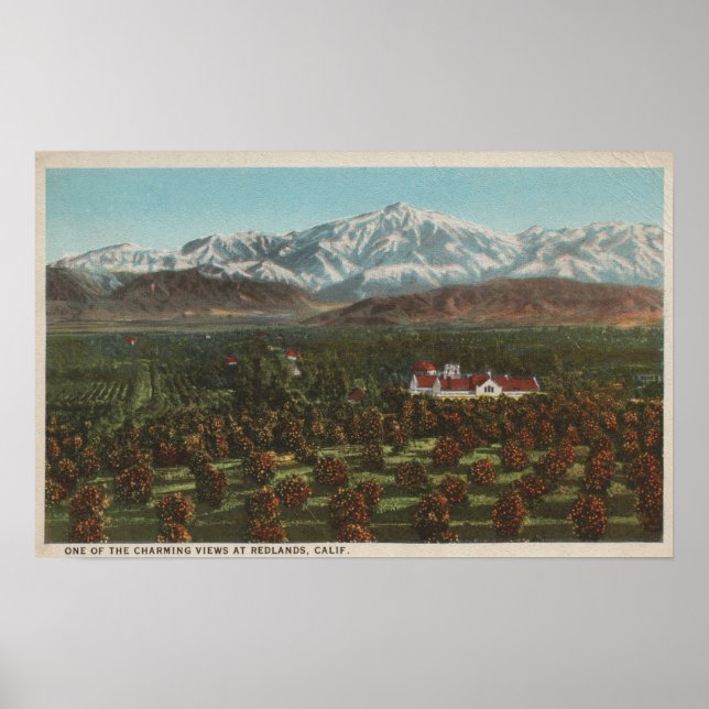 Redlands, CA - Mountain & Orchard Scene Poster (Framsidan)