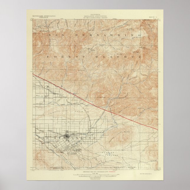 Redlands quadrangle som visar San Andreas Rift Poster (Framsidan)