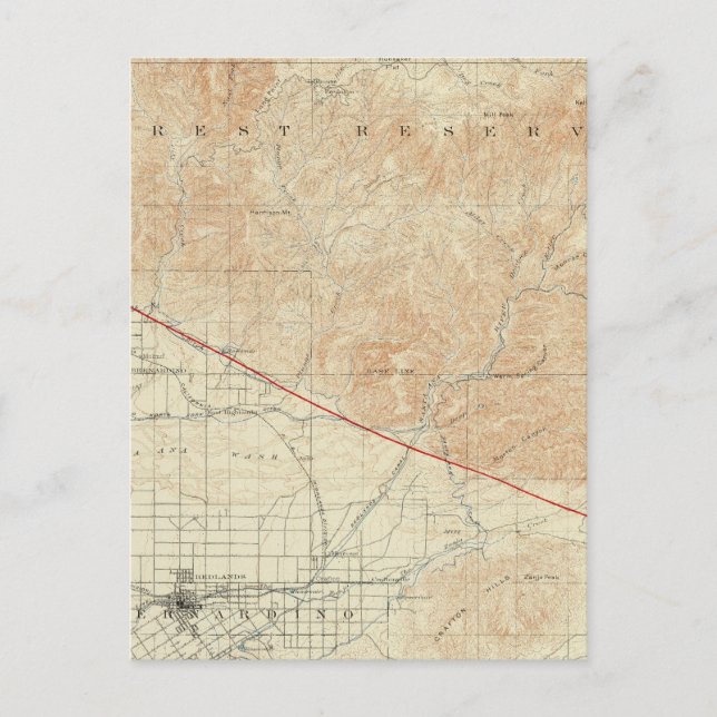 Redlands quadrangle som visar San Andreas Rift Vykort (Framsida)