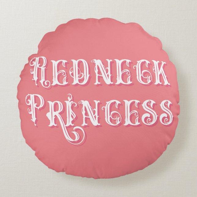 RednackPrincess Finare Text Rosa Rund Kudde (Framsidan)