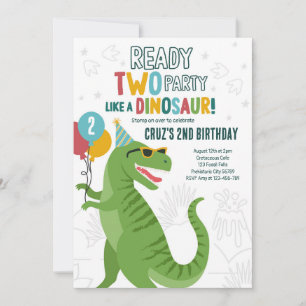 Redo 2 Party Dinosaur T-Rex 2:a födelsedagen Party Inbjudningar