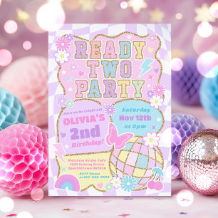 Redo 2 Party Groovy Preppy Varsity 2:a födelsedage Inbjudningar