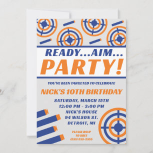 Redo, Aim, Party! Nerf Gun Thned-Födelsedagsfest Inbjudningar