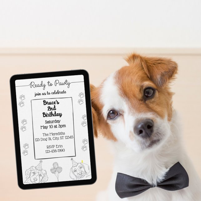 Redo att festa, Svart linje hund födelsedag Inbjudningar (Skapare uppladdad)
