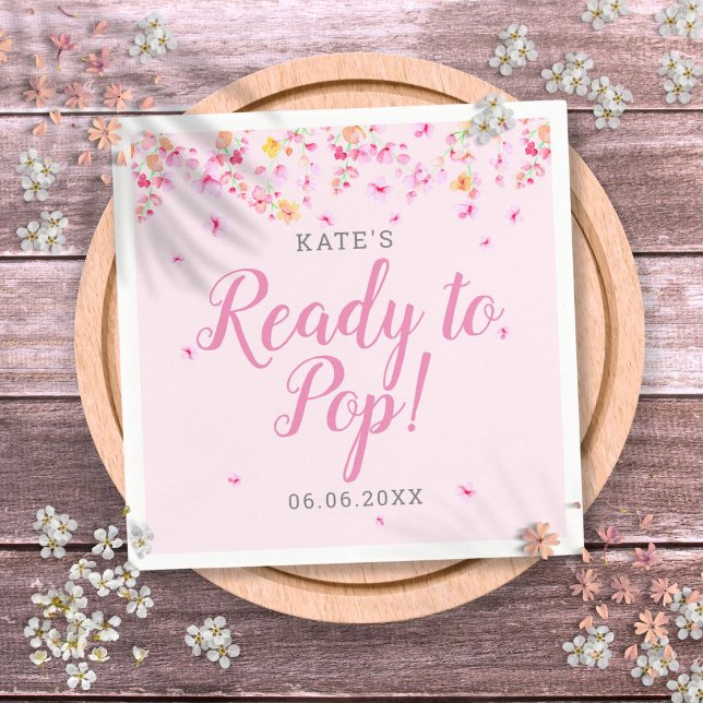 Redo att Flicka Baby Shower Rosa Blossom Pappersservett (Ready to Pop Baby Girl Shower Pink Blossom Napkins)