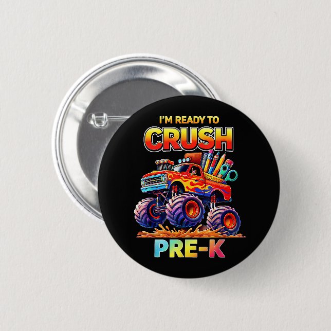 Redo att Krossa Förskola Monstertruck Tillbaka til Knapp (Framsida & baksida)