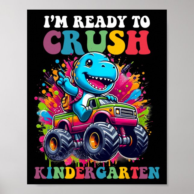 Redo att krossa förskole dinosaurie lastbilsdesign poster (Framsidan)