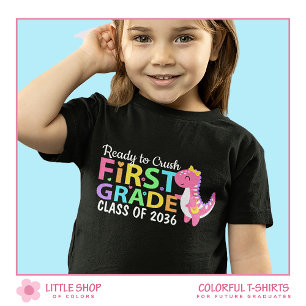 Redo att krossa första klassens dinosaurie t shirt