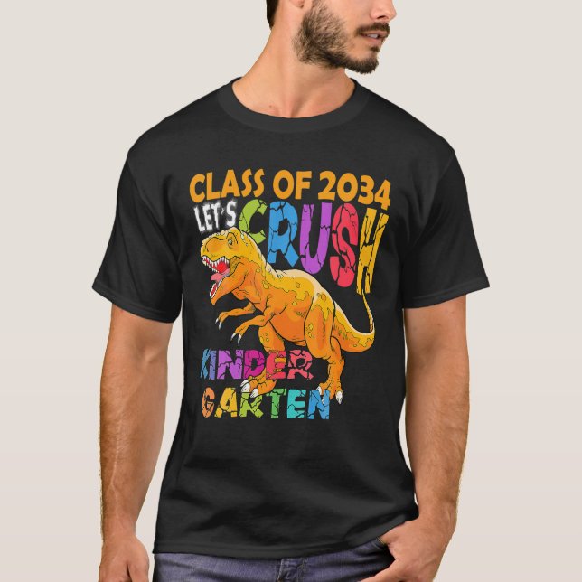 Redo att krossa Kindergarten 2034 Dinosaur tillbak T Shirt (Framsida)