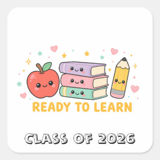Redo att lära sig Kawaii Skola Äpple Fyrkantigt Klistermärke