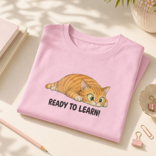 Redo att lära sig rolig orange katt tjej skola t shirt