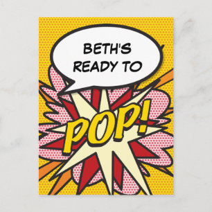 Redo att POP Baby Shower Kul Retro Serietidning Po Inbjudan Vykort