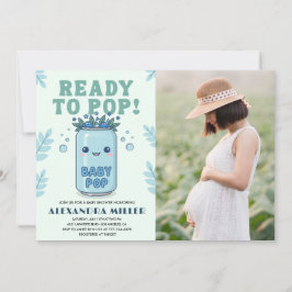 Redo att Poppa Baby Shower Foto Blå Kawaii Inbjudningar