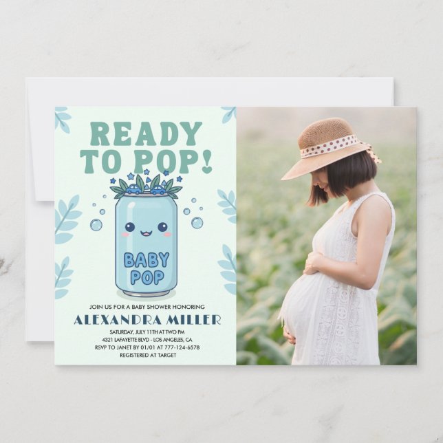 Redo att Poppa Baby Shower Foto Blå Kawaii Inbjudningar (Framsida)