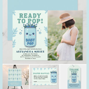 Redo att Poppa Baby Shower Foto Blå Kawaii Inbjudningar