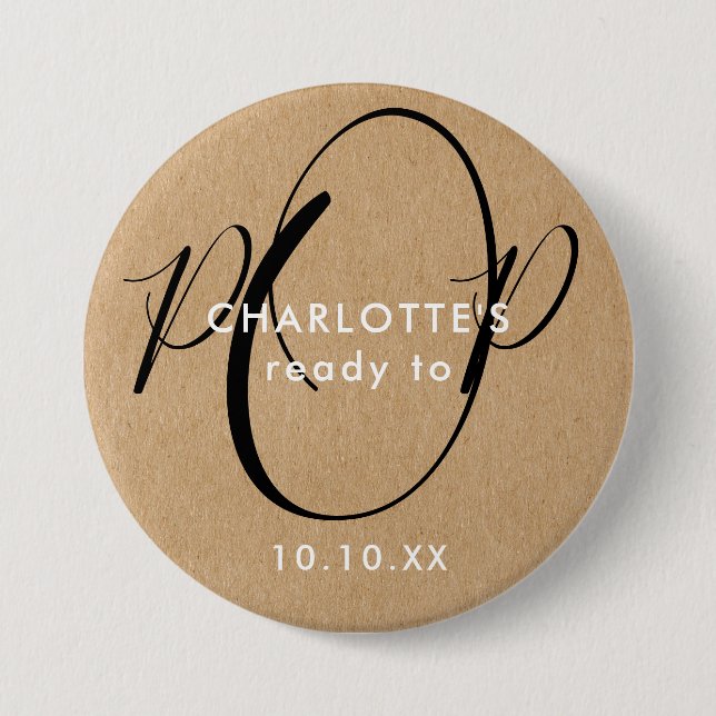 Redo att Poppa Baby Shower Rustik Kraft Chic Skrif Knapp (Framsida)