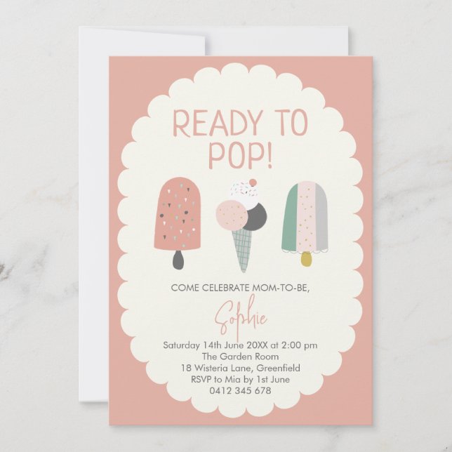 Redo att Poppa Glasskuber Baby Shower Inbjudan (Framsida)