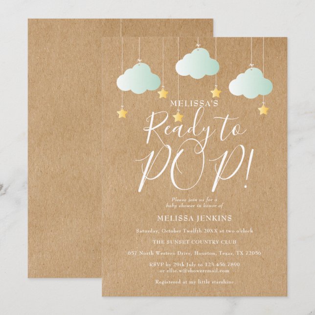 Redo att poppa glitter glitter baby shower rustic inbjudningar (Fram/baksida)