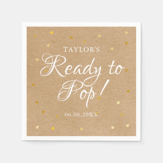 Redo att Poppa Guldhjärtan Konfetti Baby Shower Pappersservett (Framsidan)