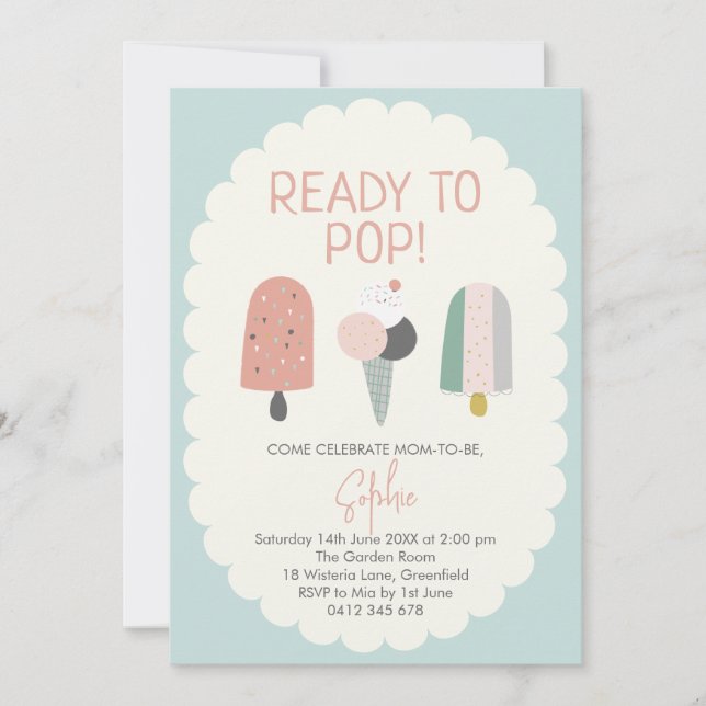 Redo att Poppa Popsicle Baby Shower Inbjudan Mint (Framsida)