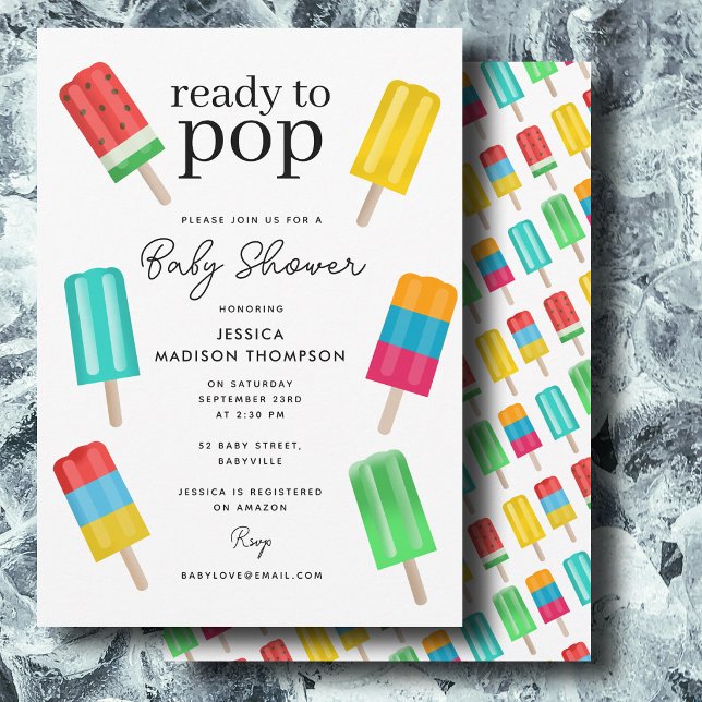 Redo att Poppa Sommar Glass Baby Shower Inbjudningar (Ready to Pop Summer Ice Cream Baby Shower Invitation)