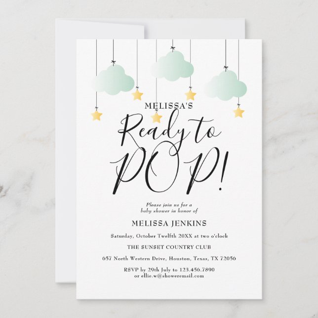 Redo att poppa Twinkle Twinkle Neutral Baby Shower Inbjudningar (Framsida)