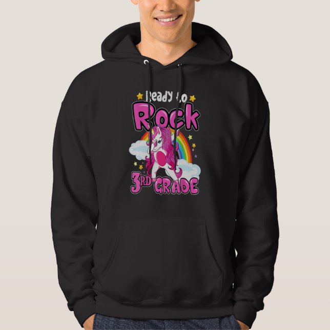 Redo att Rocka 3:e klass Dabbing Enhörning Regnbåg Hoodie (Framsida)