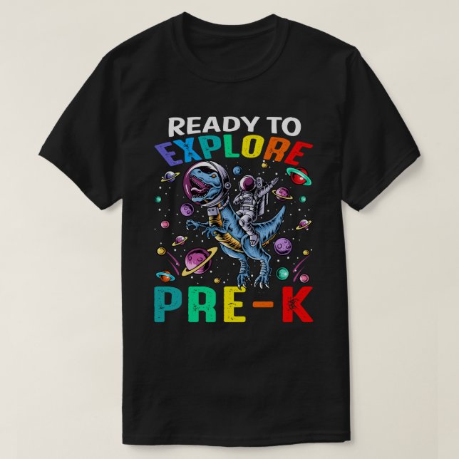 Redo att utforska förK- astronaut- dosinosaur T Shirt (Design framsida)
