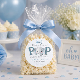 Redo Elephant Baby Shower Popcornpåse Runt Klistermärke